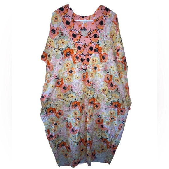 Frances Valentine Roper Caftan Poppy Floral Yellow Size 1 Embroidered Bohemian - Picture 1 of 11